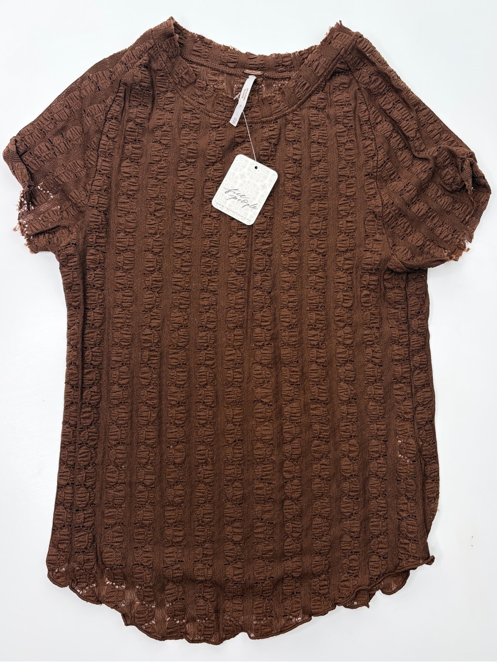 NWT Free People Brown Textured Mesh Short-Sleeve Top XS